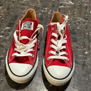 Unisex Shoes Women Size 8 Converse Red Canvas Sneakers with White Accents